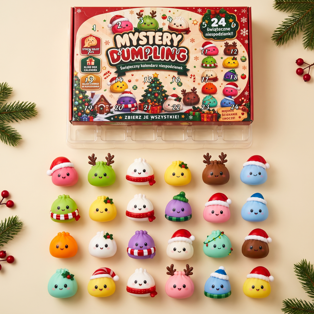Tout ce que contient le calendrier : 24 squishies dumplings